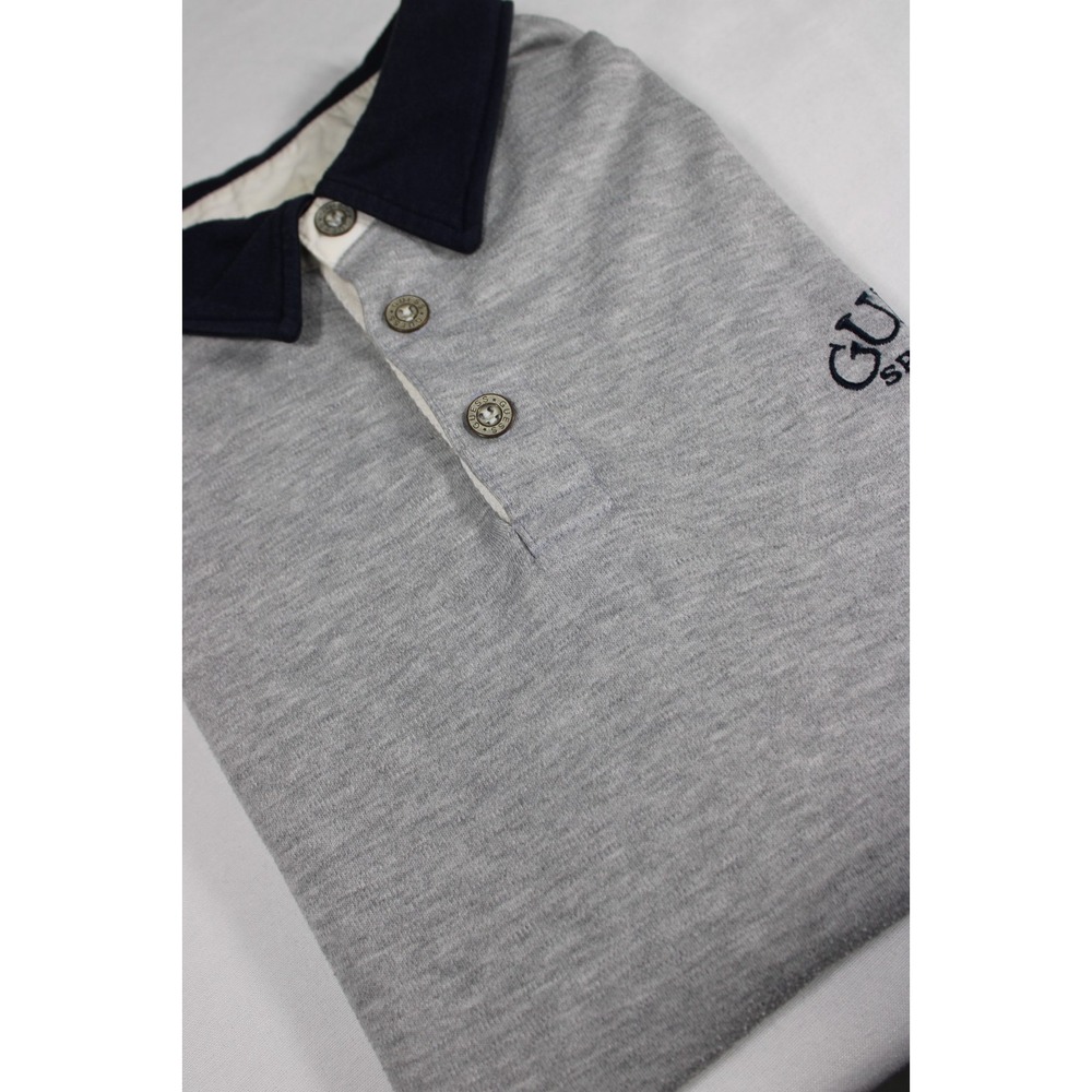Vintage GUESS Sport Polo Shirt Men's Large Gray Black 90s Logo